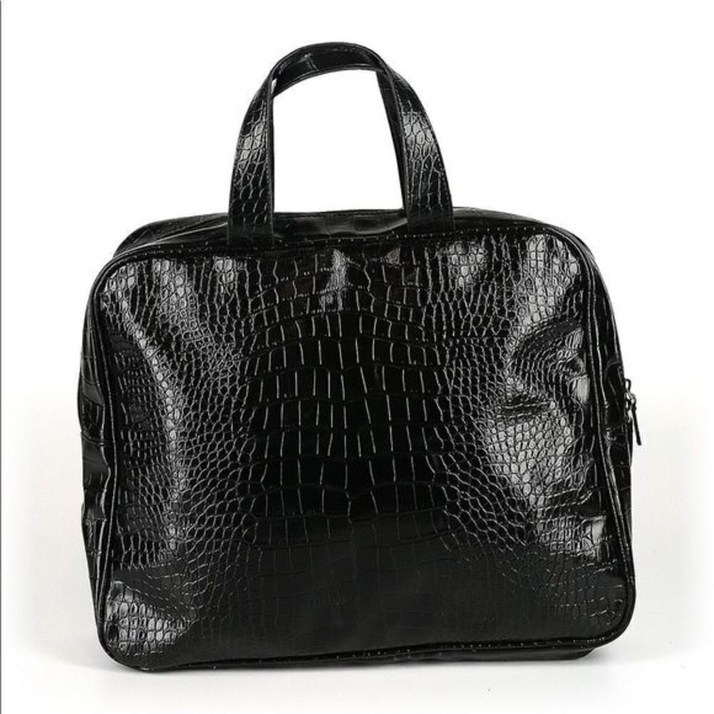 Saks Fifth Avenue shiny black crocodile patterned laptop bag or purse - Picture 3 of 3